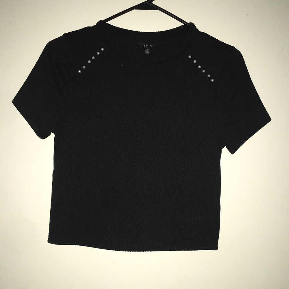 Iris black ribbed crop top